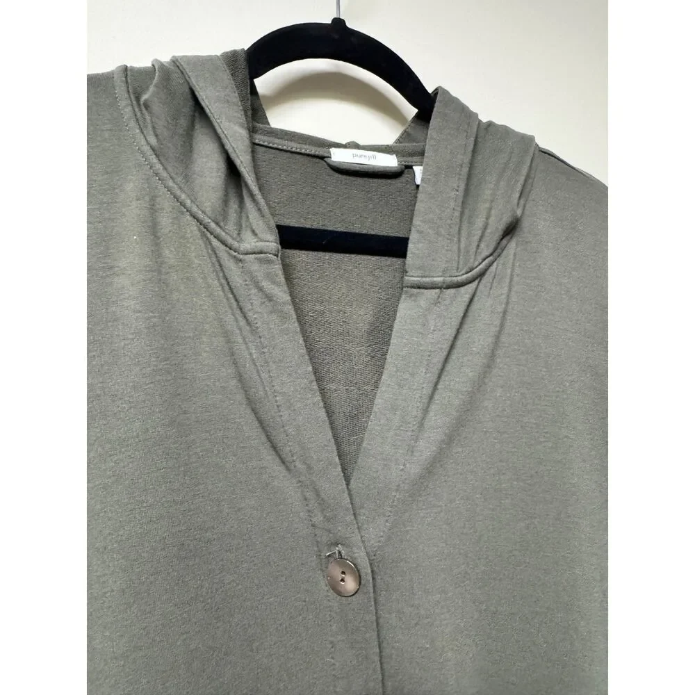 J. JILL PURE JILL Olive Green Hooded One Button Cardigan Pima Cotton/Modal, XL